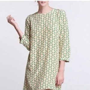 Anthropologie Charlotte Taylor SILK Grasshopper Print Shift Sheath Dress Sz 10